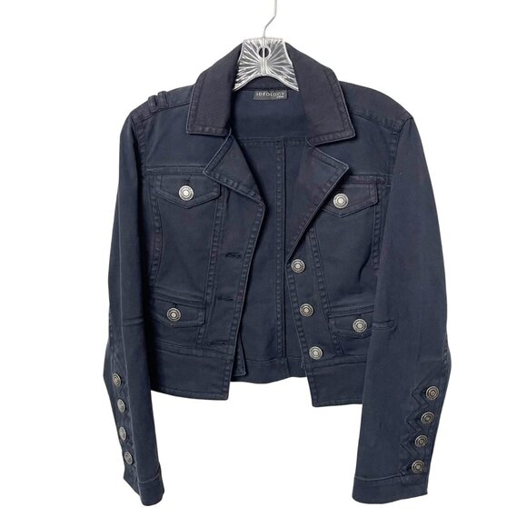 Ideology Black Denim Jacket Women's Size Medium Petite Cropped SilverButton - Picture 6 of 6